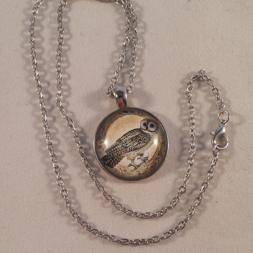 Mens Silver Owl Cabochon Pendant Chain Necklace Party Gift - Picture 2 of 2